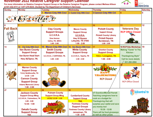 November Relative Caregiver Calendar Announced